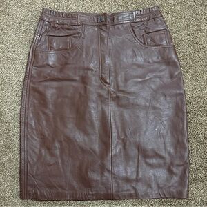 Women’s Brown Leather Skirt Size 10 Pencil Straight VTG 90s Y2K Mob Wife Pockets